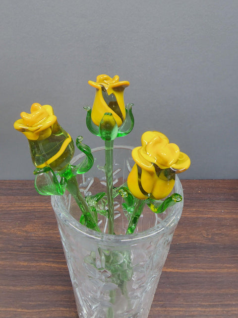 Yellow Glass Rose - Handcrafted Medium Stem Flower