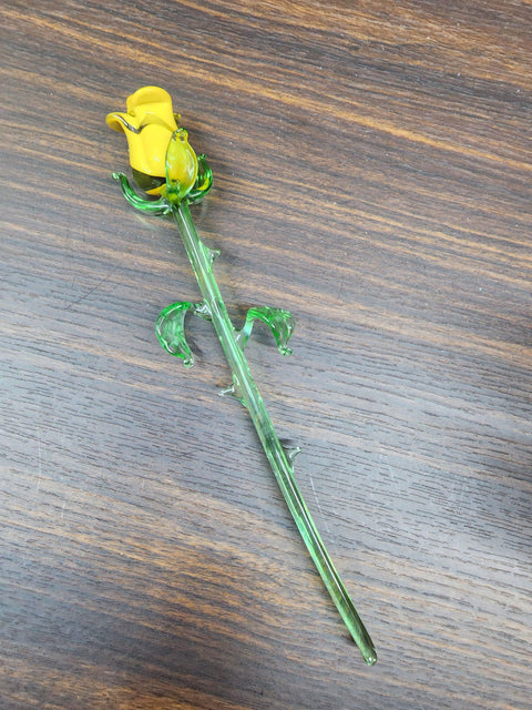 Yellow Glass Rose - Handcrafted Medium Stem Flower