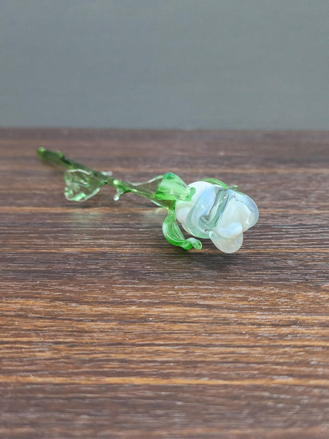 White Glass Rose - Handcrafted Medium Stem Flower