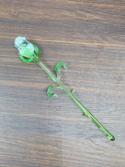 White Glass Rose - Handcrafted Medium Stem Flower