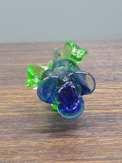 Blue Glass Rose - Handcrafted Medium Stem Flower