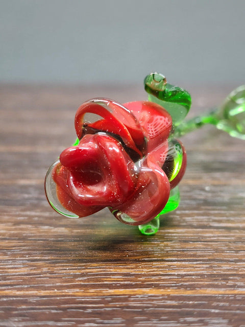 Red Glass Rose - Handcrafted Medium Stem Flower