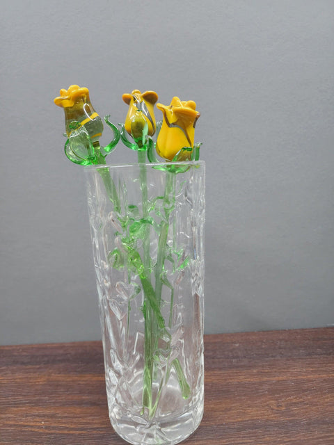 Yellow Glass Rose - Handcrafted Medium Stem Flower