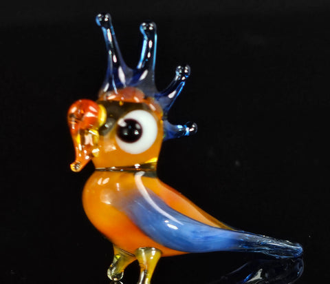 Orange Glass Cockatoo Figurine, Handmade Murano Quality Design - Small