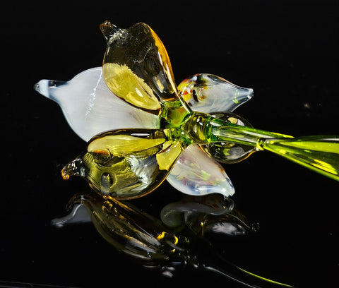 Amber Glass Orchid - Handcrafted Long Stem Flower