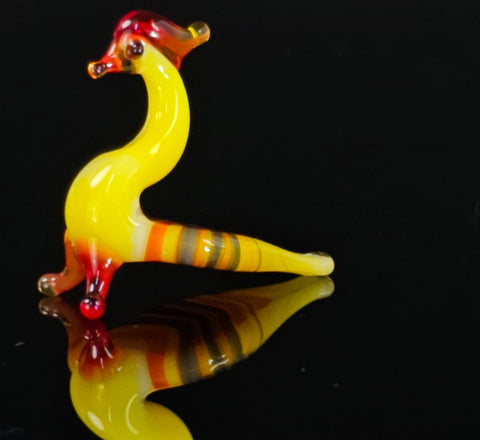 Yellow Glass Peacock Figurine, Handmade Murano Quality Design - Small