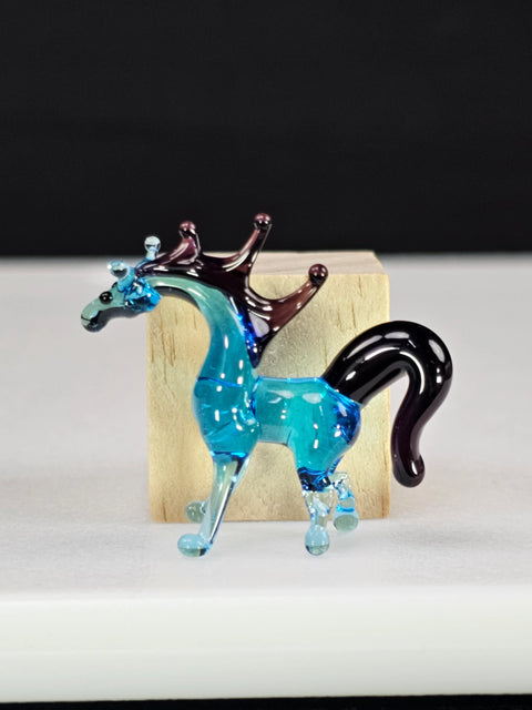 Blue Glass Horse Figurine, Handmade Murano Quality Design - Small