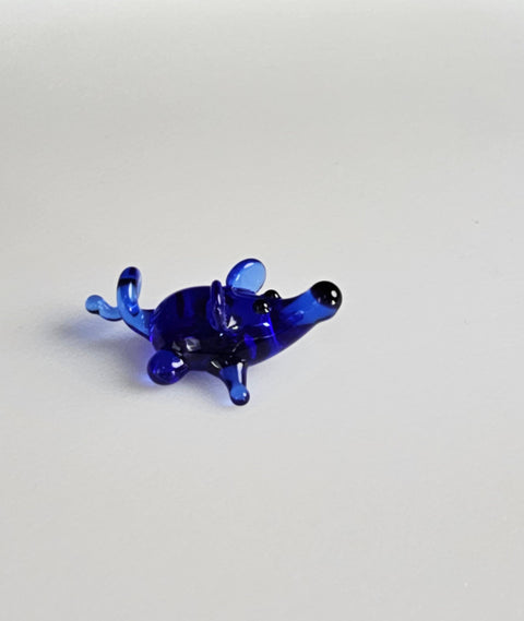 Blue Glass Mouse Figurine, Handmade Murano Quality Design - Small