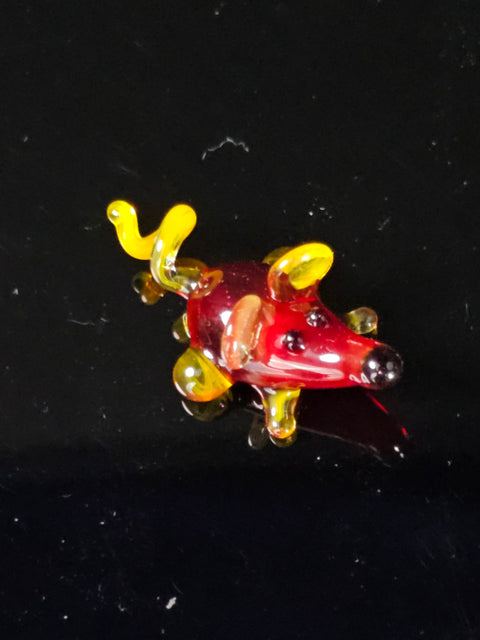 Red/Yellow Glass Mouse Figurine, Handmade Murano Quality Design - Small