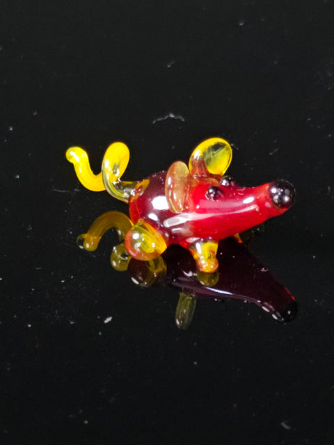 Red/Yellow Glass Mouse Figurine, Handmade Murano Quality Design - Small