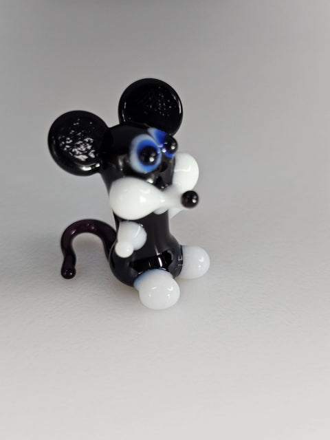 Black Glass Mouse Figurine, Handmade Murano Quality Design - Small