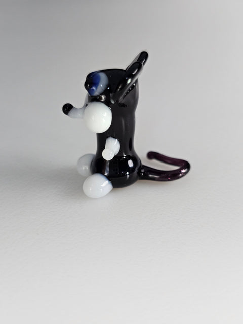 Black Glass Mouse Figurine, Handmade Murano Quality Design - Small