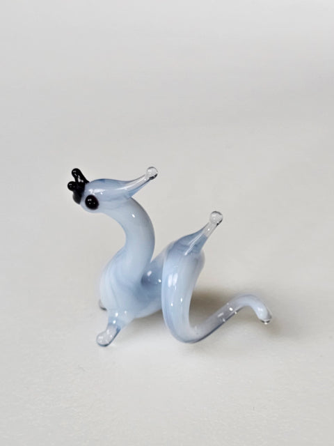 White Glass Chinese Dragon Figurine, Handmade Murano Quality Design - Small