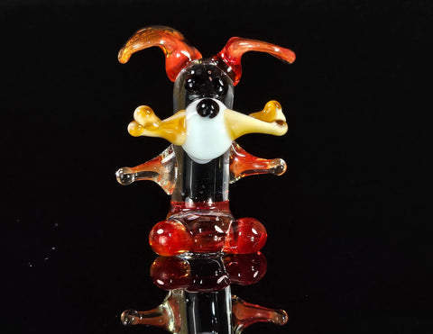 Red Glass Dog W Bone Figurine, Handmade Murano Quality Design - Small