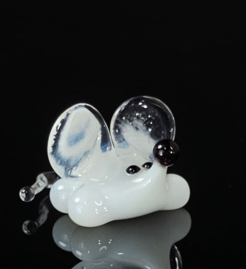 White Glass Mouse Figurine, Handmade Murano Quality Design - Small