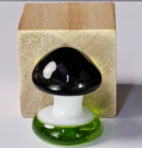 Black Glass Cap Mushroom Figurine, Handmade Murano Quality Design - Small