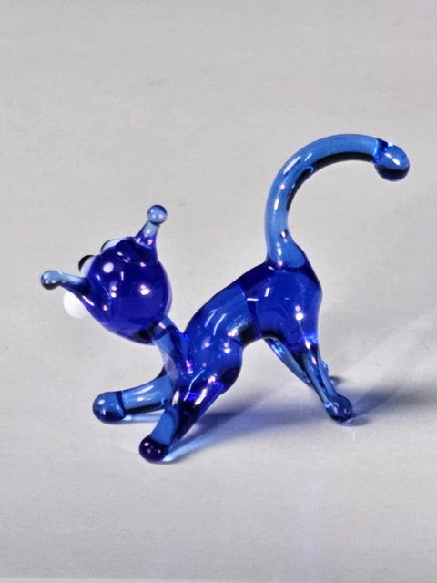 Blue Glass Cat Figurine, Handmade Murano Quality Design - Small