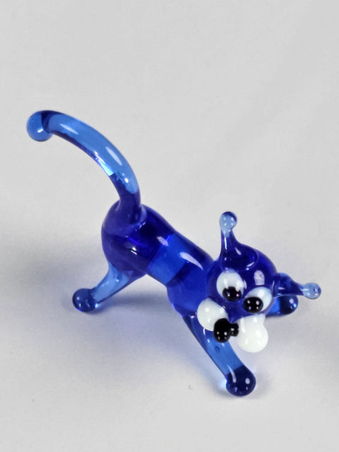 Blue Glass Cat Figurine, Handmade Murano Quality Design - Small