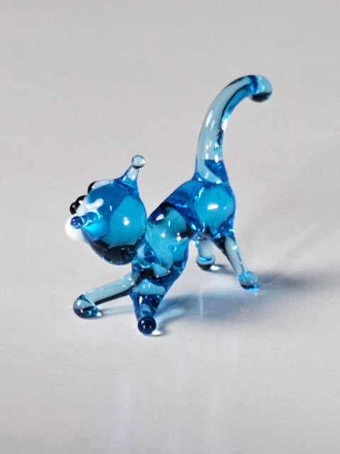 Light Blue Glass Cat Figurine, Handmade Murano Quality Design - Small