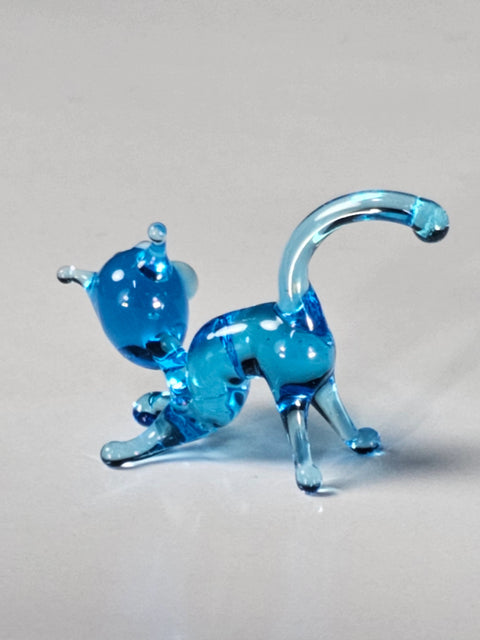 Light Blue Glass Cat Figurine, Handmade Murano Quality Design - Small