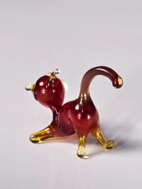 Red Glass Cat Figurine, Handmade Murano Quality Design - Small