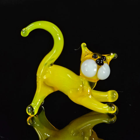 Yellow Glass Cat Figurine, Handmade Murano Quality Design - Small