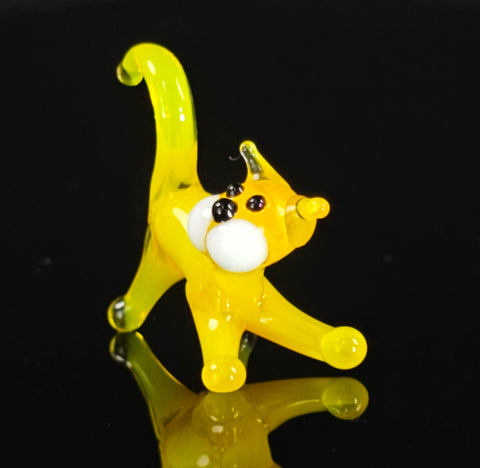 Yellow Glass Cat Figurine, Handmade Murano Quality Design - Small