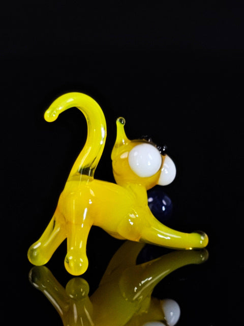 Yellow Glass Cat N Ball Figurine, Hand Made Murano Quality Design - Small