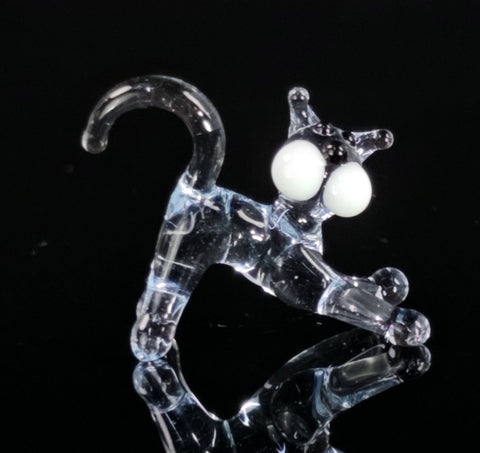 Clear Glass Cat Figurine, Handmade Murano Quality Design - Small