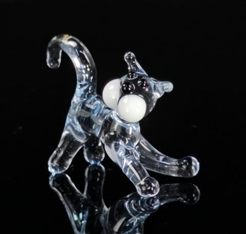 Clear Glass Cat Figurine, Handmade Murano Quality Design - Small