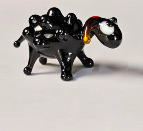 Black Glass Sheep Figurine, Handmade Murano Quality Design - Small