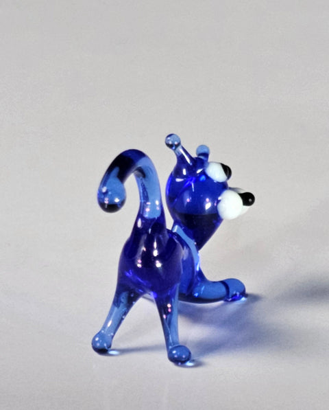 Blue Glass Cat Figurine, Handmade Murano Quality Design - Small