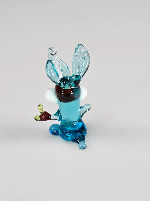 Light Blue Glass Rabbit W Carrot Figurine, Handmade Murano Quality Design - Small