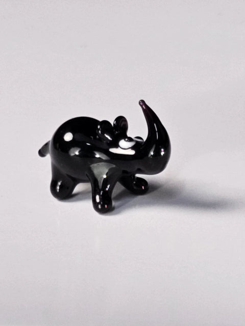 Black Glass Rhino Figurine, Handmade Murano Quality Design - Small