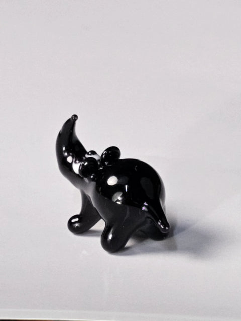 Black Glass Rhino Figurine, Handmade Murano Quality Design - Small