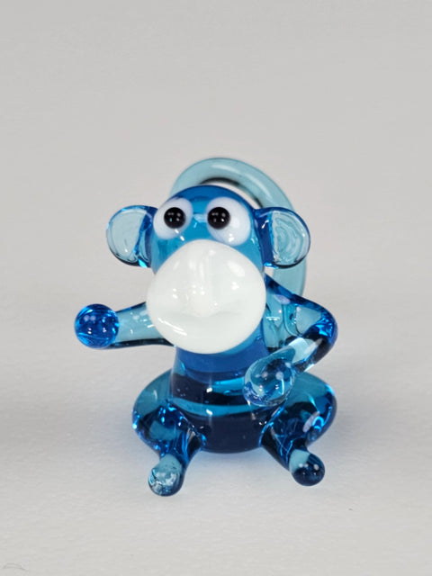 Light Blue Glass Monkey Figurine, Handmade Murano Quality Design - Small