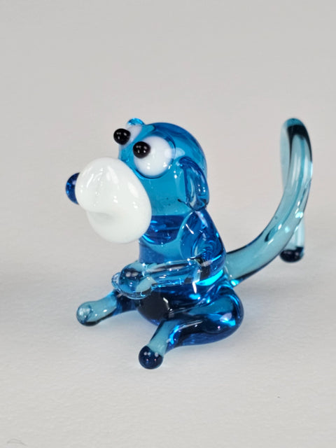 Light Blue Glass Monkey Figurine, Handmade Murano Quality Design - Small