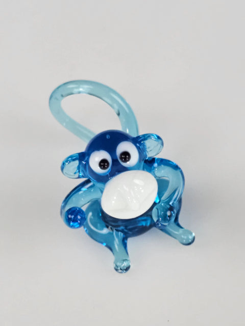 Light Blue Glass Monkey Figurine, Handmade Murano Quality Design - Small