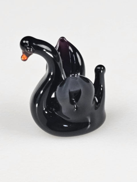 Black Glass Swan Figurine, Handmade Murano Quality Design - Small