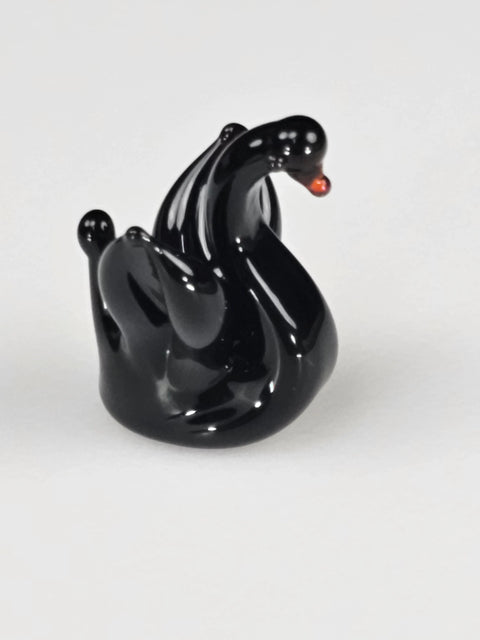 Black Glass Swan Figurine, Handmade Murano Quality Design - Small