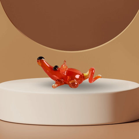 Red Glass Mouse Figurine, Handmade Murano Quality Design - Small