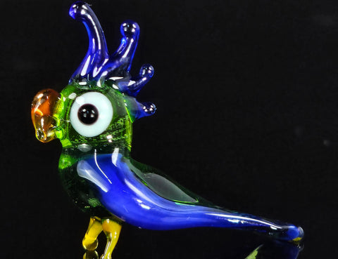 Green Glass Cockatoo Figurine, Handmade Murano Quality Design - Small