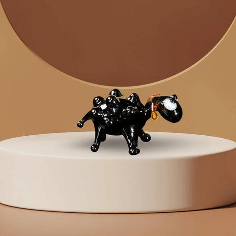 Black Glass Sheep Figurine, Handmade Murano Quality Design - Small