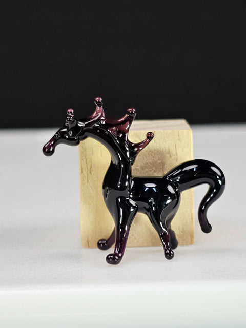 Black Glass Horse Figurine, Handmade Murano Quality Design - Small