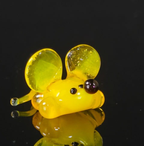 Yellow Glass Mouse Figurine, Handmade Murano Quality Design - Small