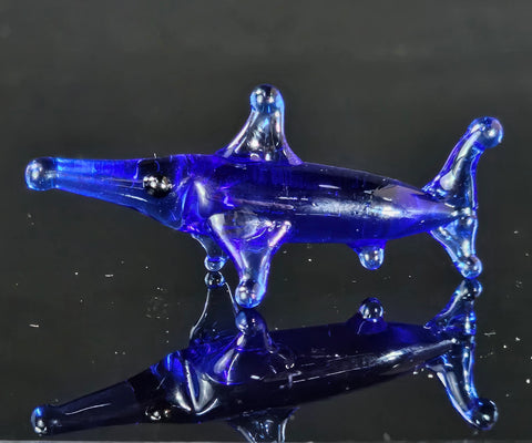 Blue Glass Shark Figurine, Handmade Murano Quality Design - Small