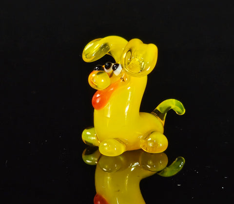 Yellow Glass Puppy Figurine, Handmade Murano Quality Design - Small