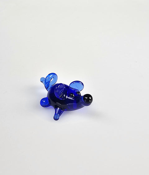 Blue Glass Mouse Figurine, Handmade Murano Quality Design - Small