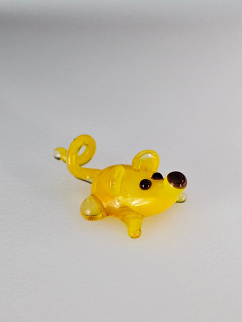 Yellow Glass Mouse Figurine, Handmade Murano Quality Design - Small