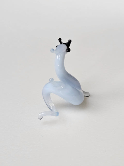 White Glass Chinese Dragon Figurine, Handmade Murano Quality Design - Small